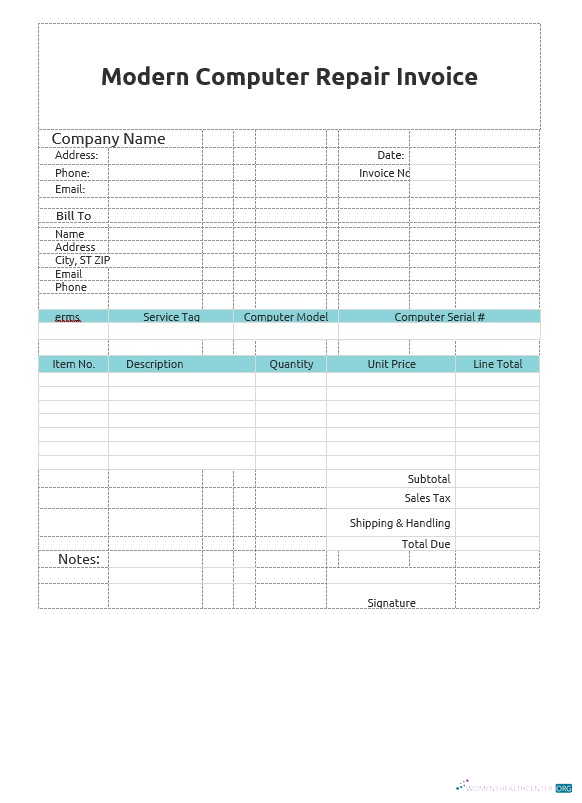 Download Modern Computer Repair Invoice Template Photoshop template